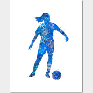 Soccer player girl blue art Posters and Art